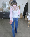 Chemise à carreaux rose avec dos en dentelle