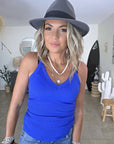 Débardeur bleu roi à maille côtelée extensible avec fronces