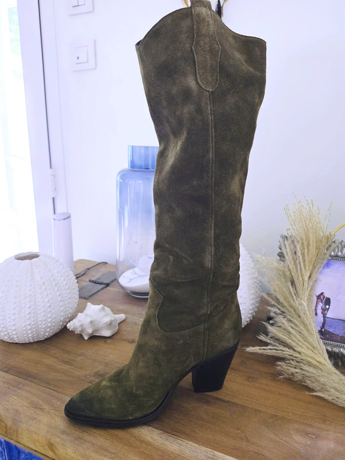 Bottes kaki 100% cuir fabrication Italienne