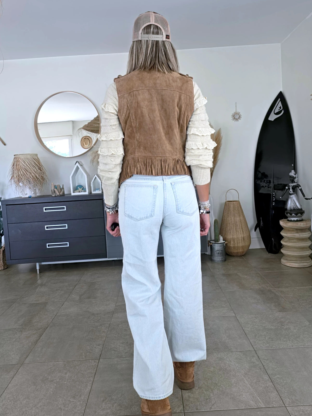 Veste marron taupe sans manche 100% cuir nubuck - 𝐌𝐚𝐫𝐢𝐧𝐚𝟒𝟒𝐟𝐚𝐦𝐢𝐥𝐲