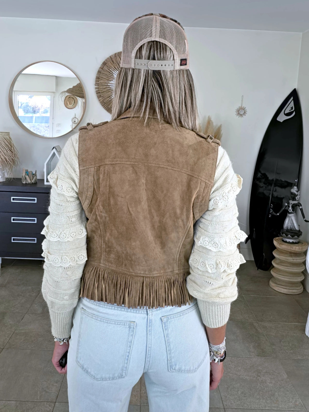 Veste marron taupe sans manche 100% cuir nubuck - 𝐌𝐚𝐫𝐢𝐧𝐚𝟒𝟒𝐟𝐚𝐦𝐢𝐥𝐲