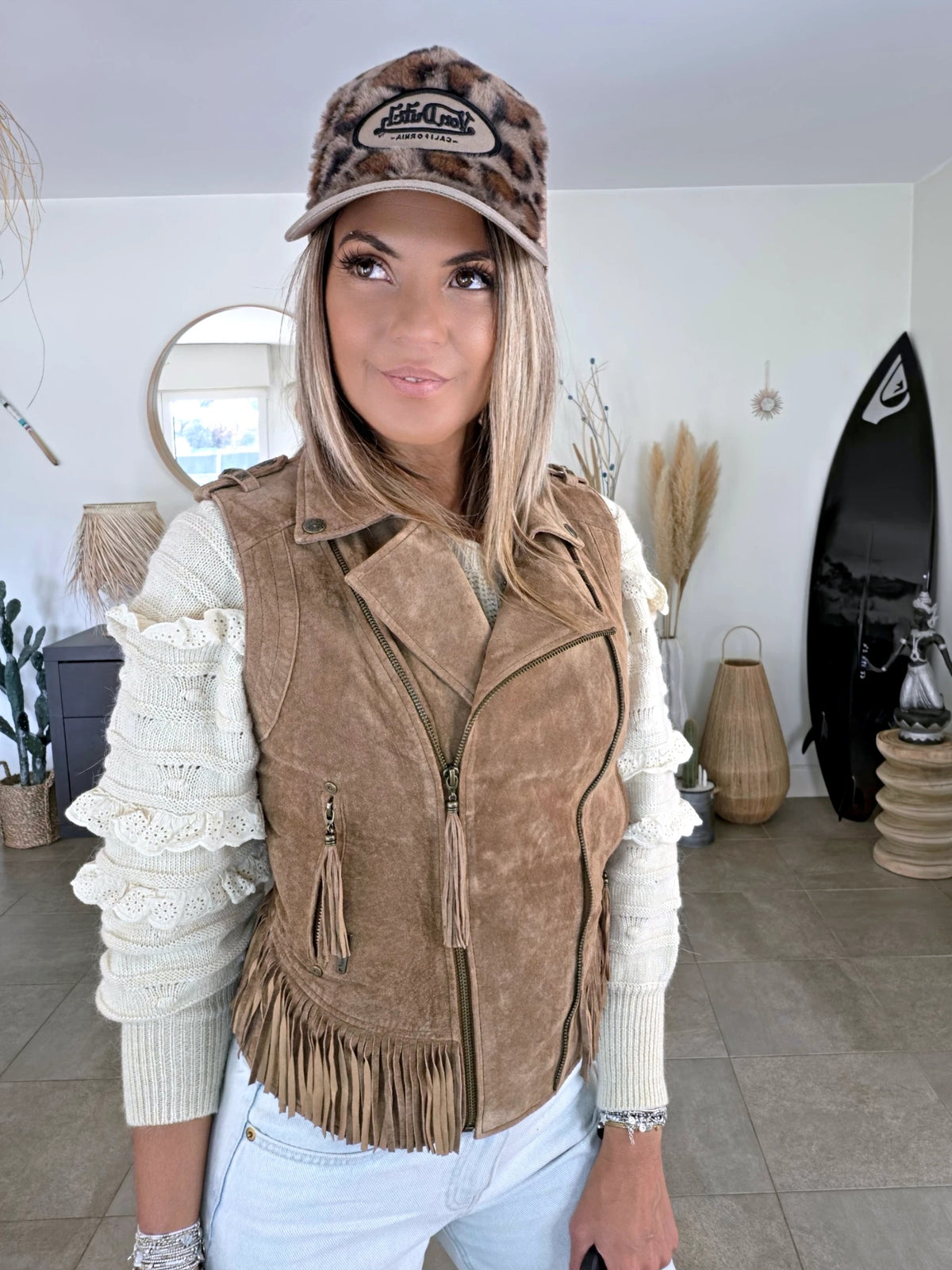 Veste marron taupe sans manche 100% cuir nubuck - 𝐌𝐚𝐫𝐢𝐧𝐚𝟒𝟒𝐟𝐚𝐦𝐢𝐥𝐲