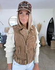 Veste marron taupe sans manche 100% cuir nubuck - 𝐌𝐚𝐫𝐢𝐧𝐚𝟒𝟒𝐟𝐚𝐦𝐢𝐥𝐲