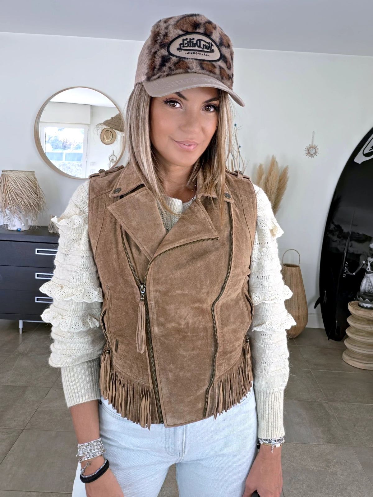Veste marron taupe sans manche 100% cuir nubuck - 𝐌𝐚𝐫𝐢𝐧𝐚𝟒𝟒𝐟𝐚𝐦𝐢𝐥𝐲