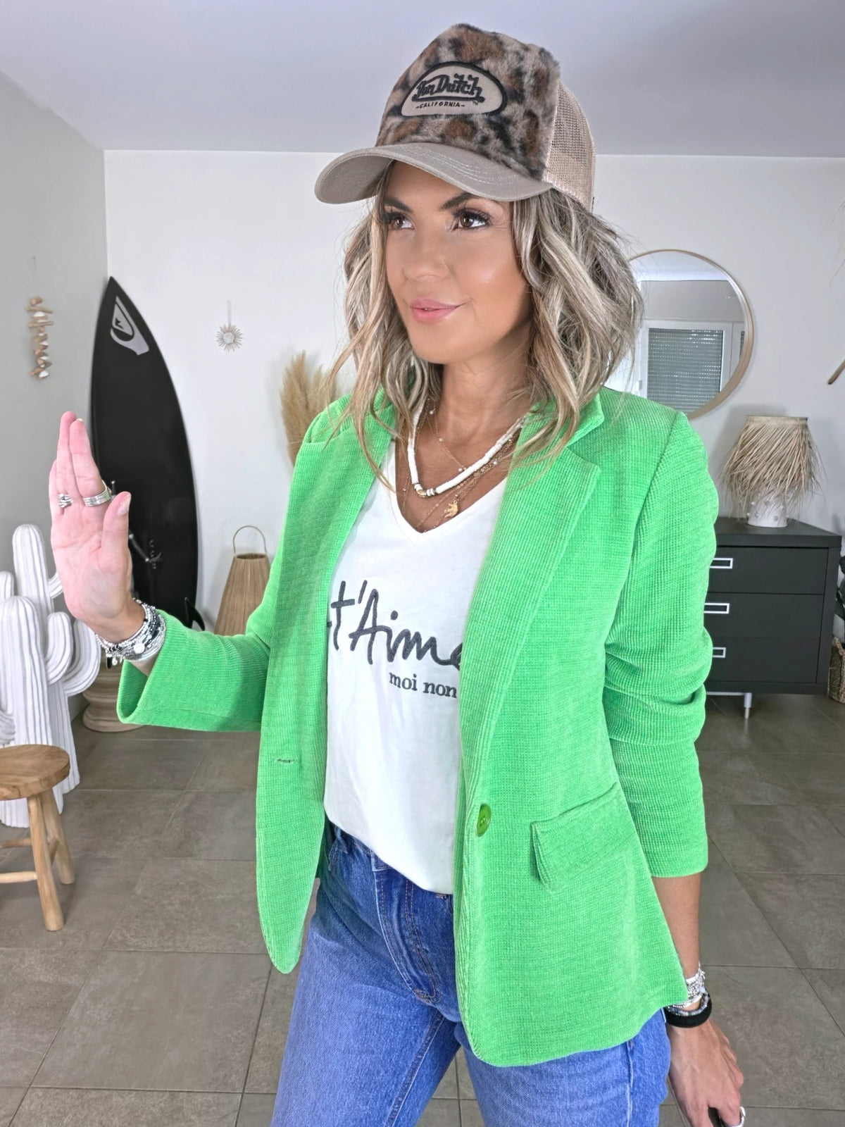 Veste velours ras vert "rock"