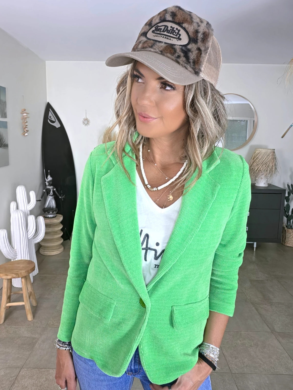 Veste velours ras vert "rock"