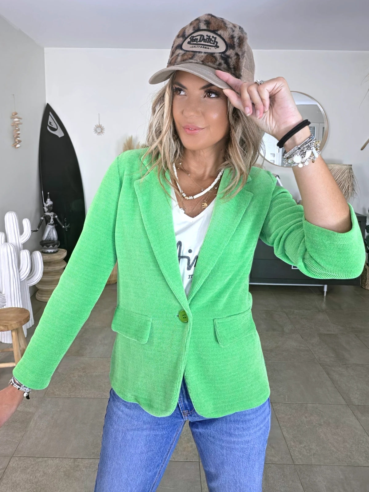 Veste velours ras vert "rock"