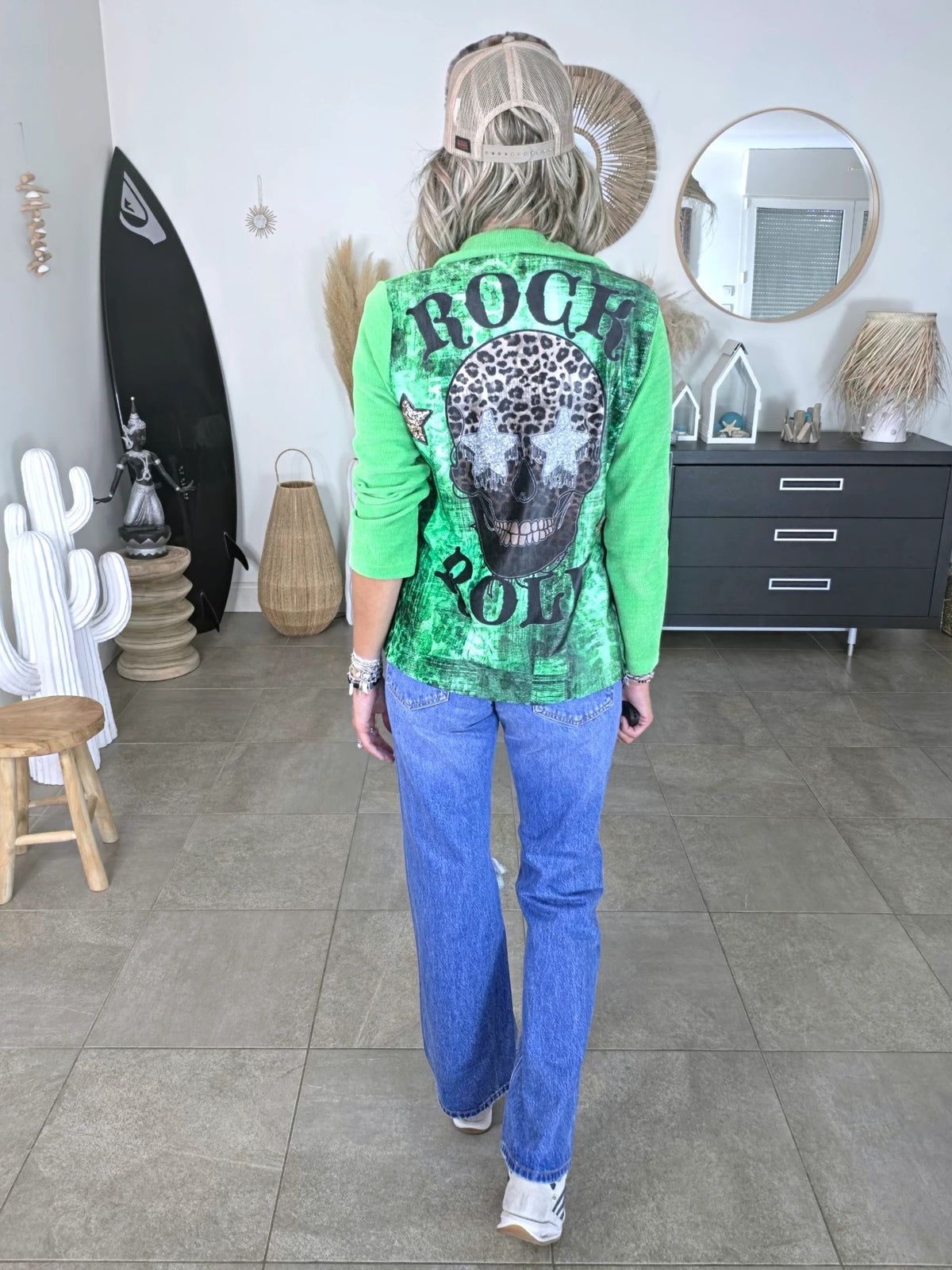 Veste velours ras vert "rock"