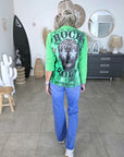 Veste velours ras vert "rock"