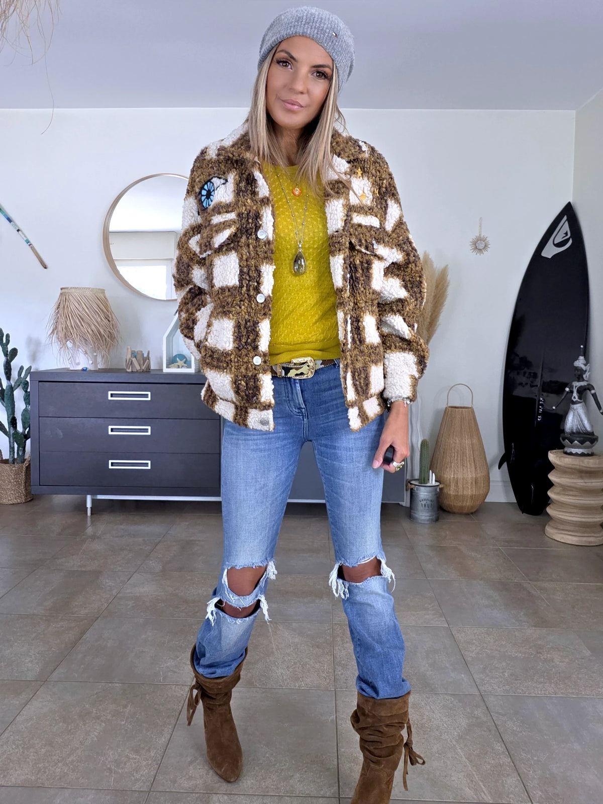 Pull jaune moutarde à maille fine