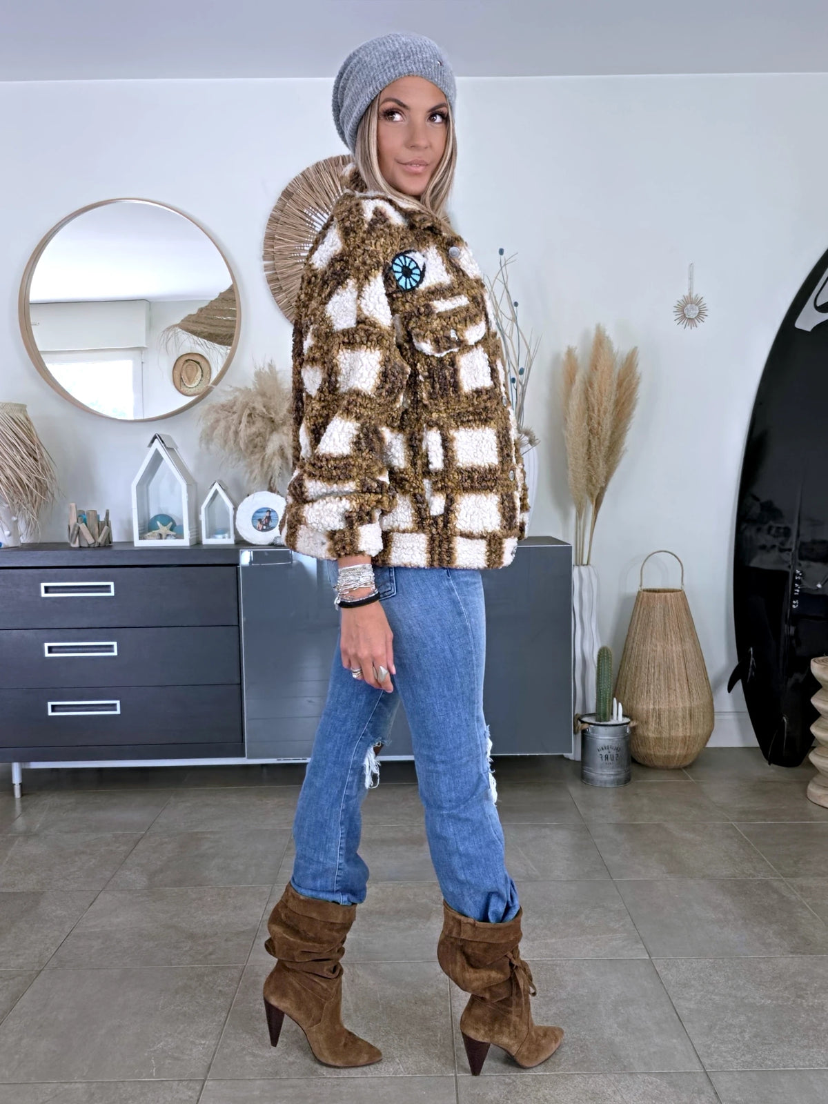 Manteau teddy bouclette à tags