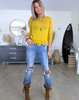 Pull jaune moutarde à maille fine
