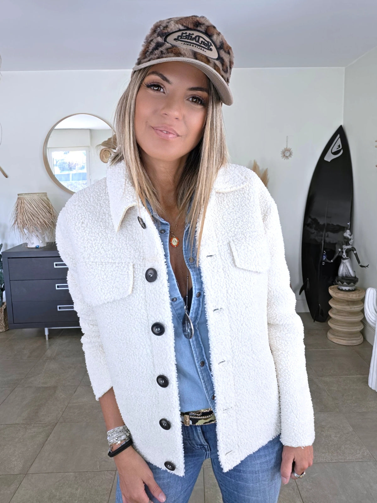 Veste en bouclette écrue