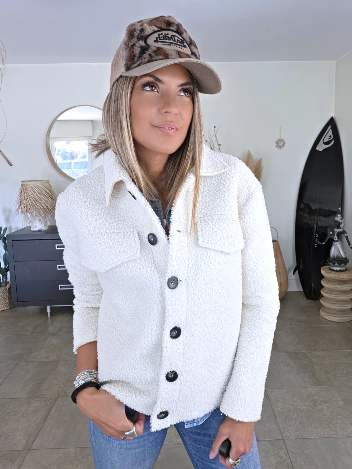 Veste en bouclette écrue
