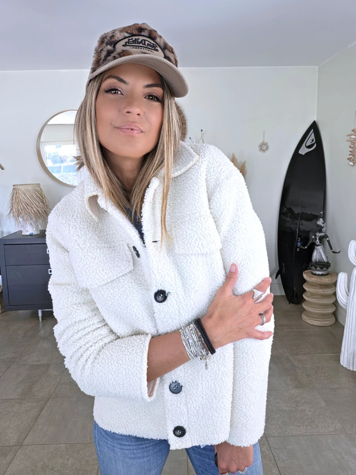 Veste en bouclette écrue