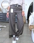 Pantalon palazzo marron à imprimé à carreaux
