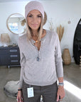 Pull beige chiné à maille fine et chaude