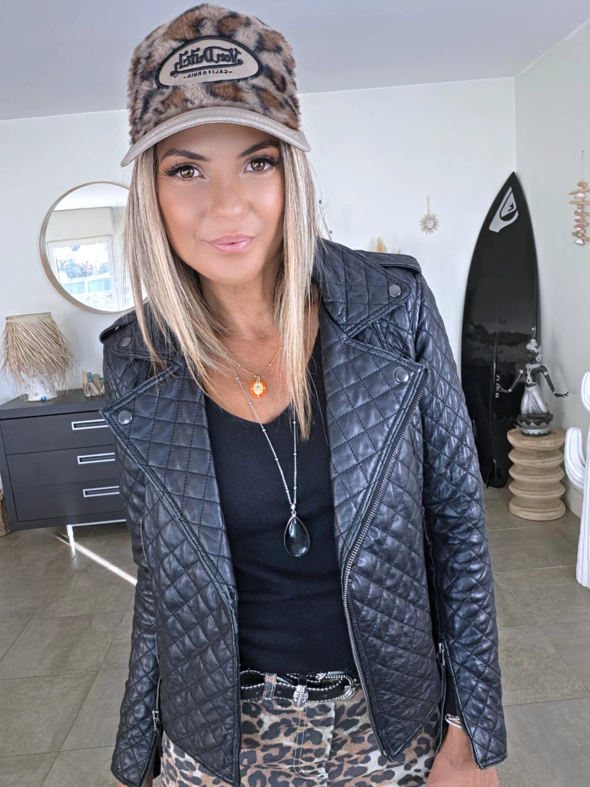Perfecto noir matelassé 100% cuir