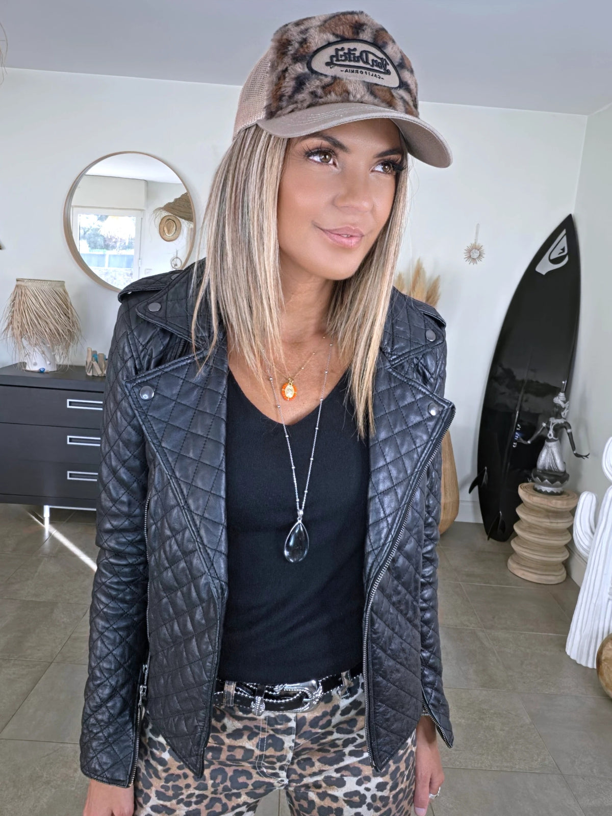 Perfecto noir matelassé 100% cuir