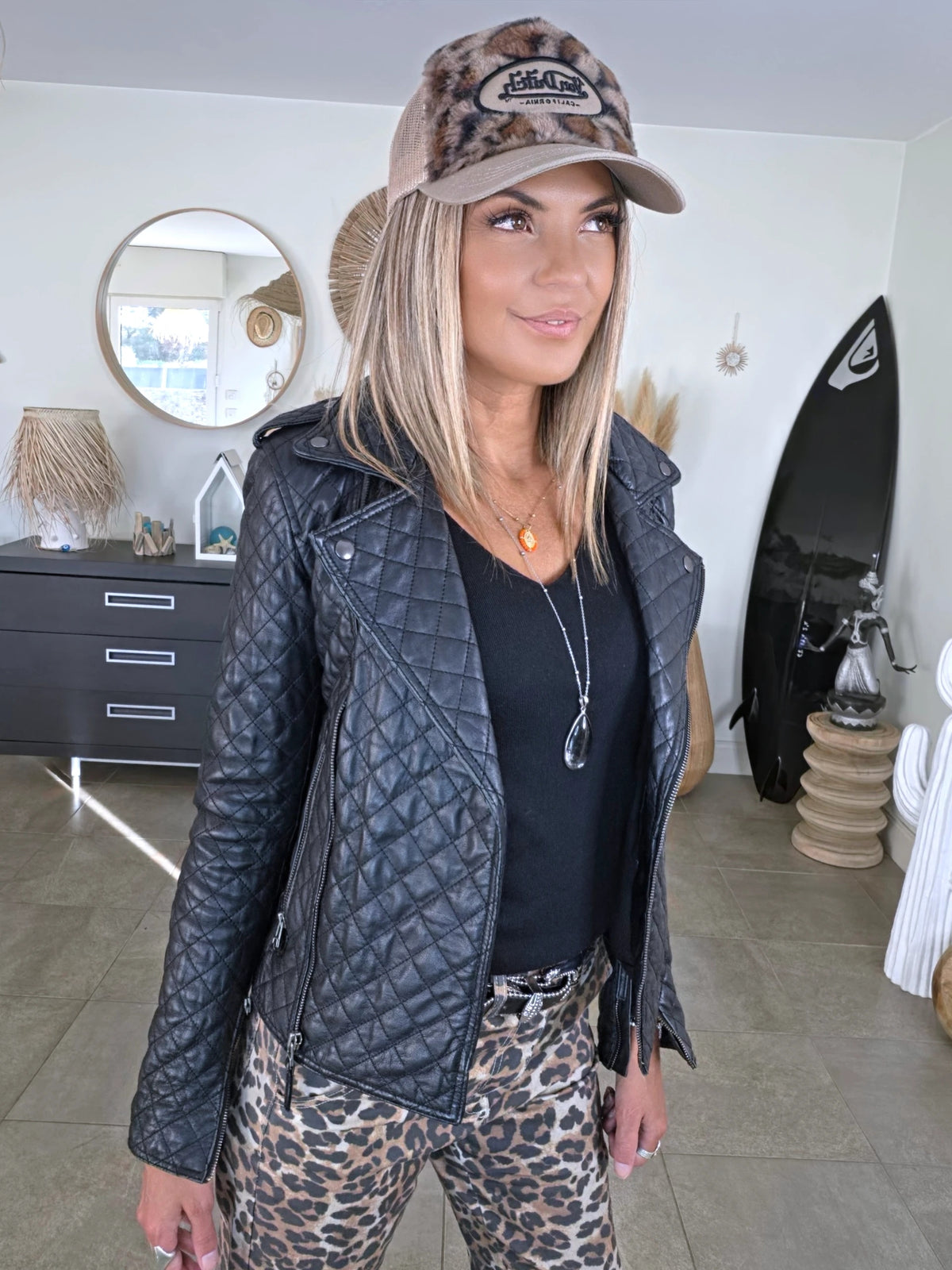 Perfecto noir matelassé 100% cuir