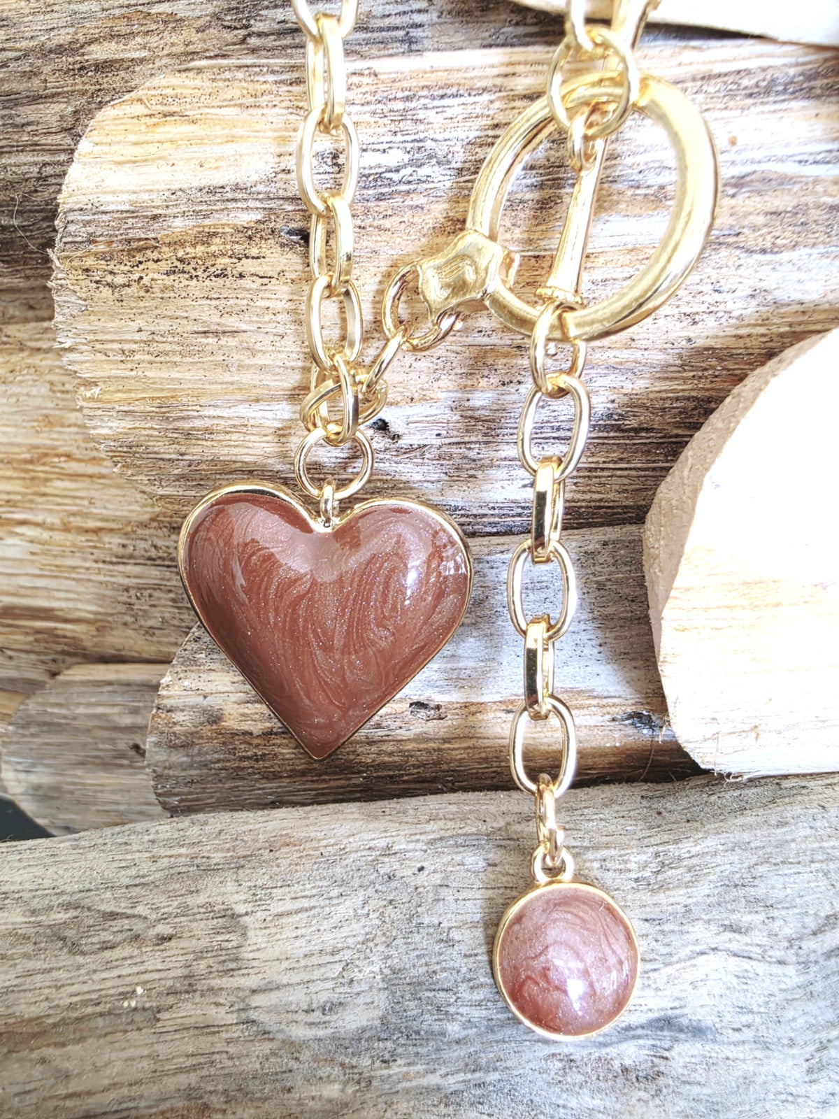 Collier cœur marron taupe