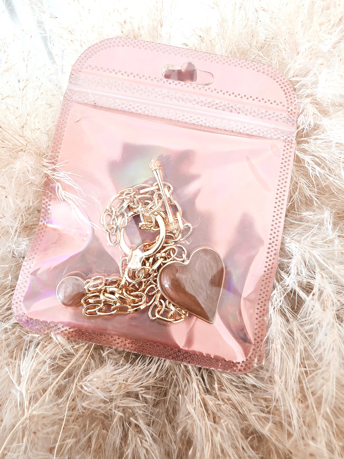 Collier cœur marron taupe