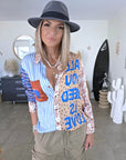 Chemise beige à imprimé et inscriptions