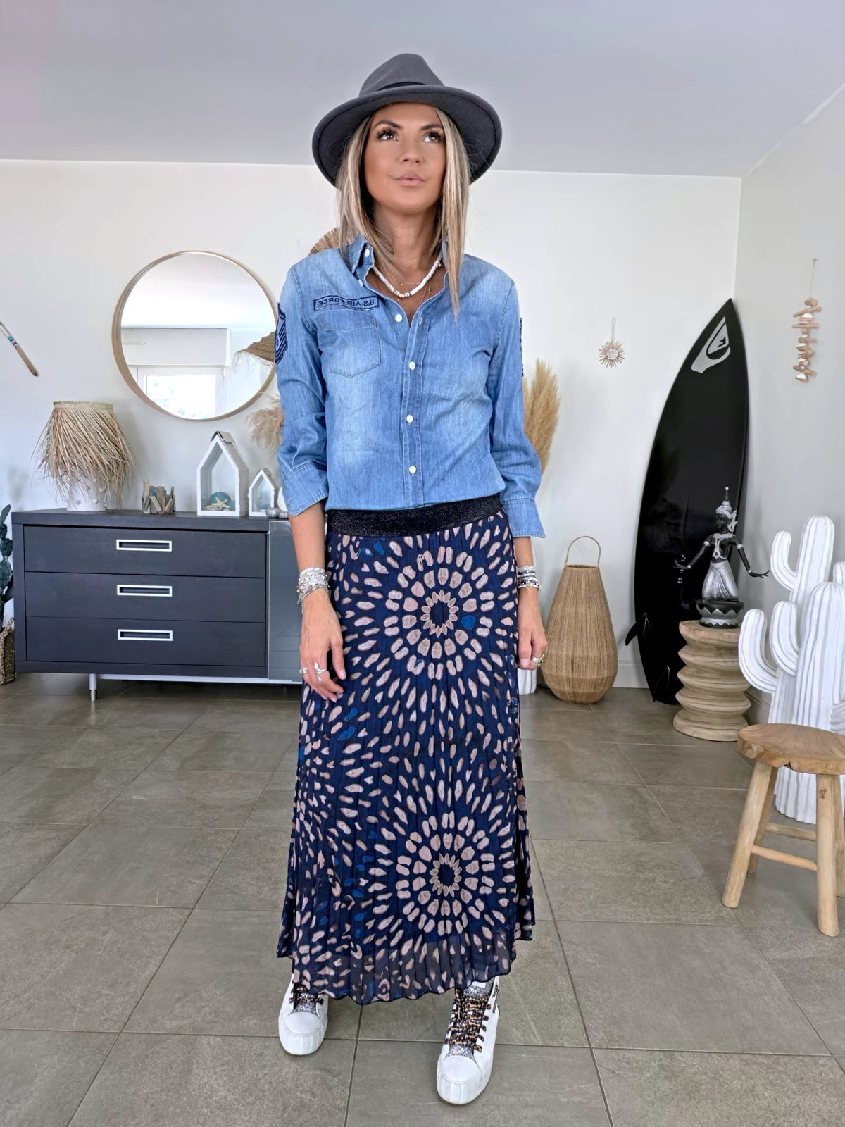 Jupe longue bleu marine à imprimé - 𝐌𝐚𝐫𝐢𝐧𝐚𝟒𝟒𝐟𝐚𝐦𝐢𝐥𝐲