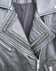 Perfecto noir 100% cuir muni de perles bijoux