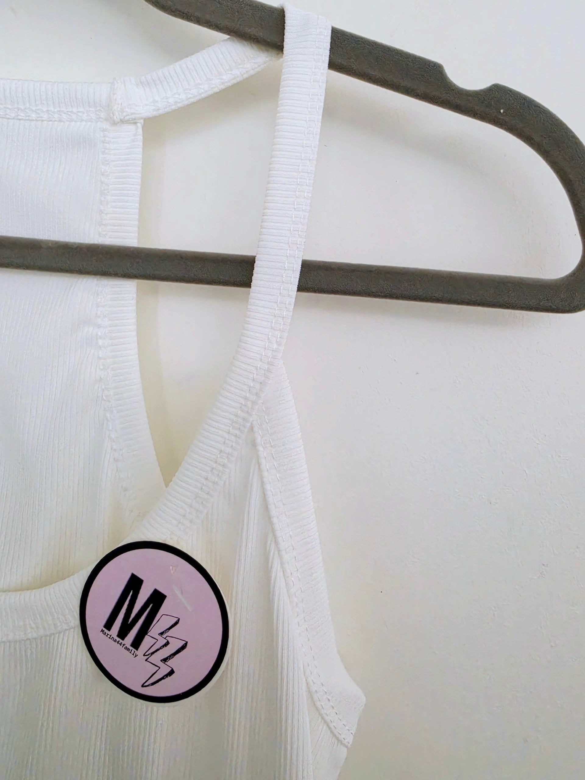 Débardeur blanc à maille côtelée en lycra