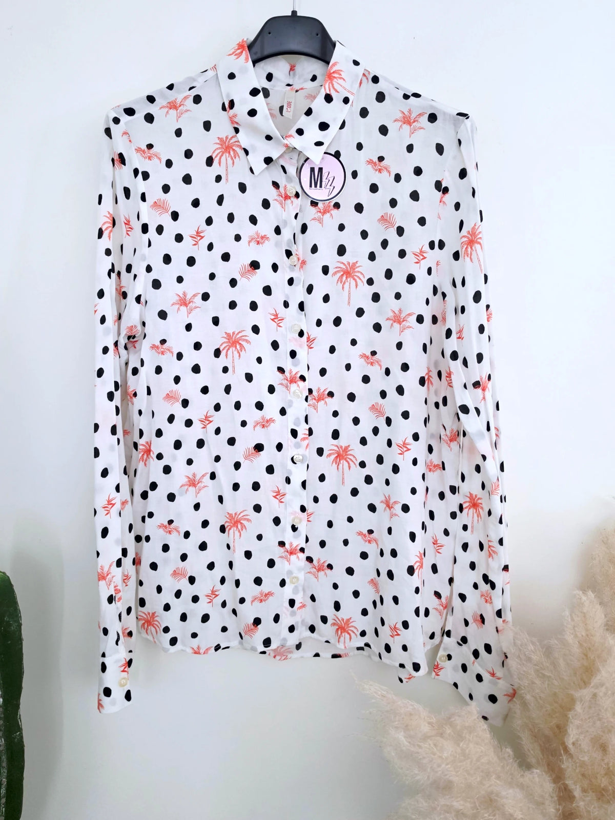 Chemise blanche à imprimé palmier et petit pois