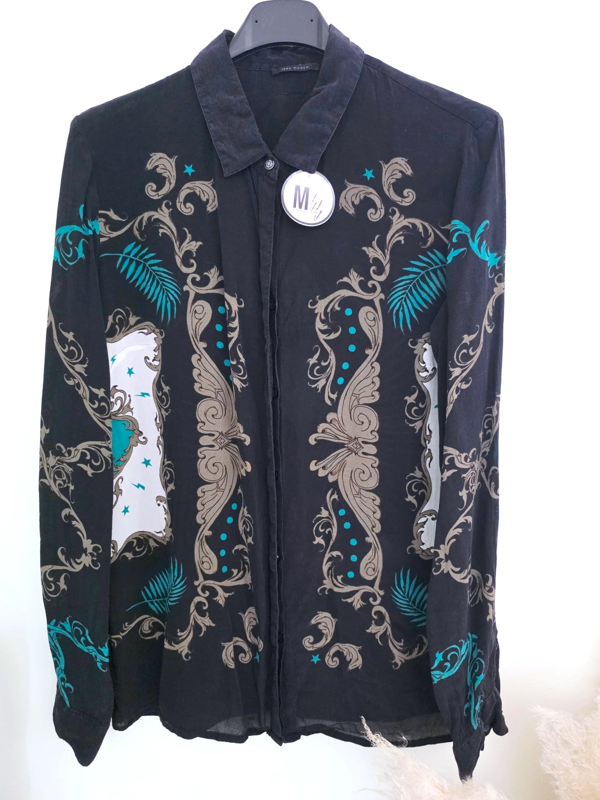 Chemise California noire à imprimé vert