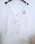 Top blanc en maille crochet