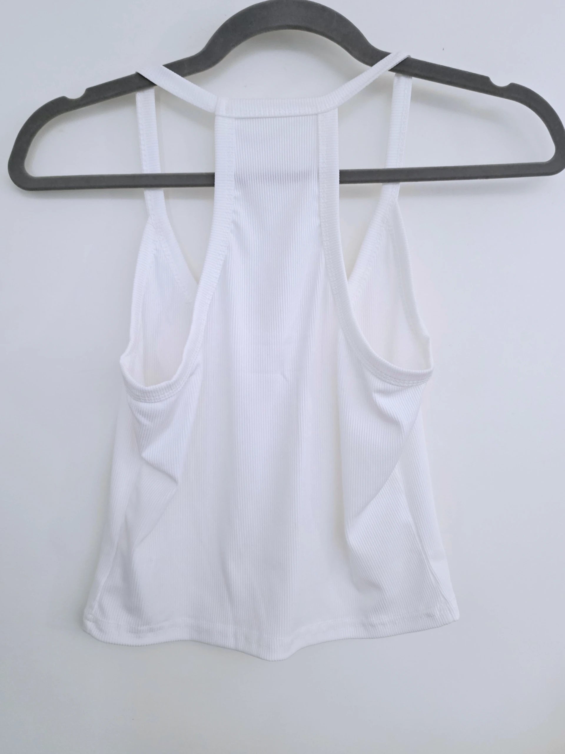 Débardeur blanc à maille côtelée en lycra