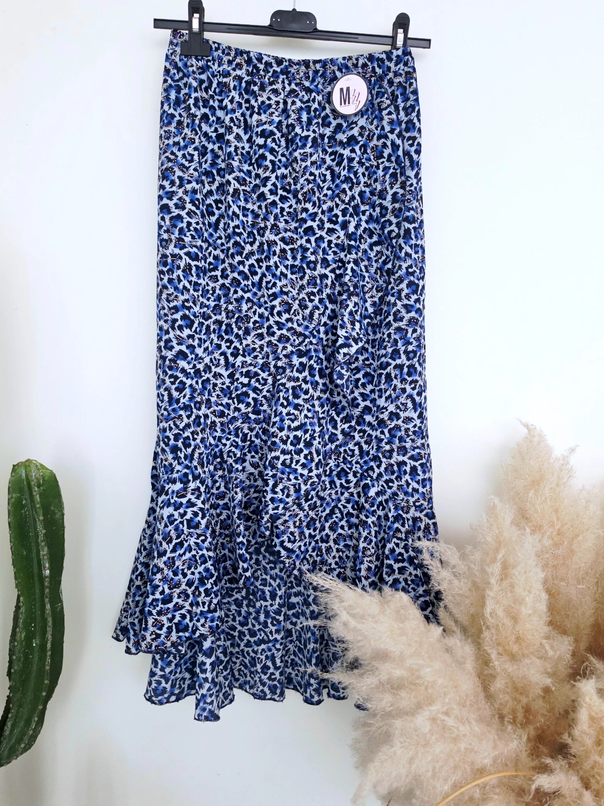 Jupe asymétrique à imprimé léopard bleu marine