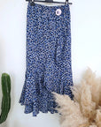 Jupe asymétrique à imprimé léopard bleu marine
