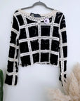 Pull ajouré noir et écru