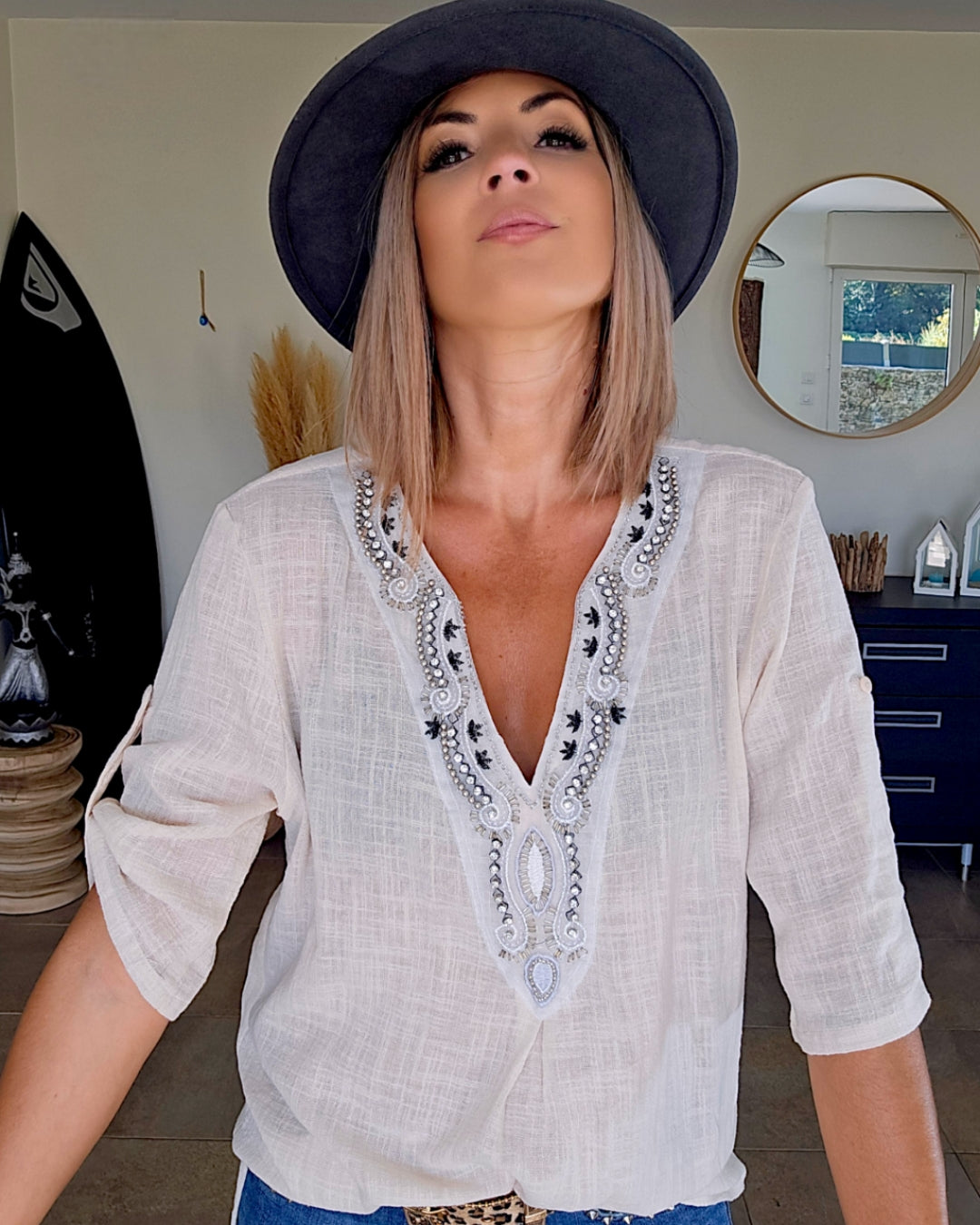 Blouse en lin crème - 𝐌𝐚𝐫𝐢𝐧𝐚𝟒𝟒𝐟𝐚𝐦𝐢𝐥𝐲