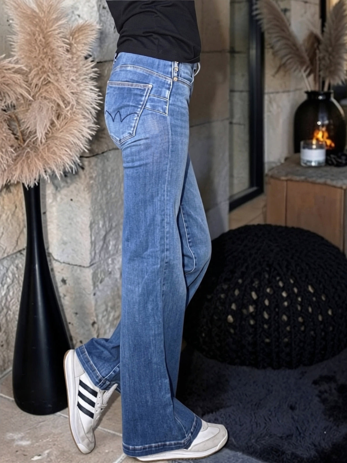 Jean bleu high flare