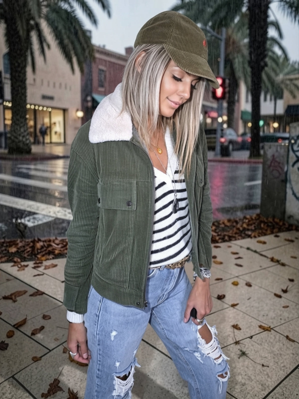 Blouson teddy velours côtelé vert-kaki - 𝐌𝐚𝐫𝐢𝐧𝐚𝟒𝟒𝐟𝐚𝐦𝐢𝐥𝐲