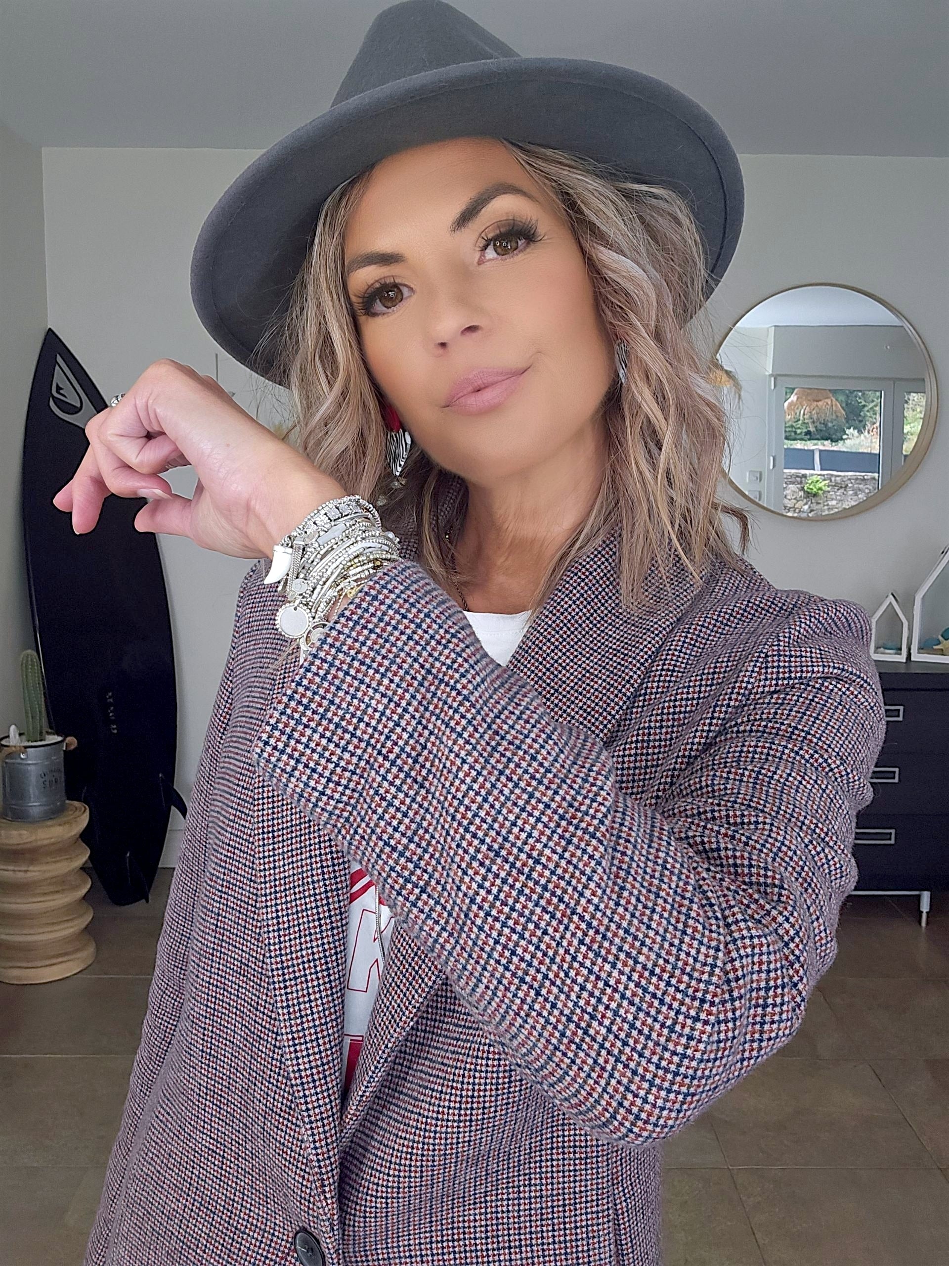 Manteau chaud pied-de-poule