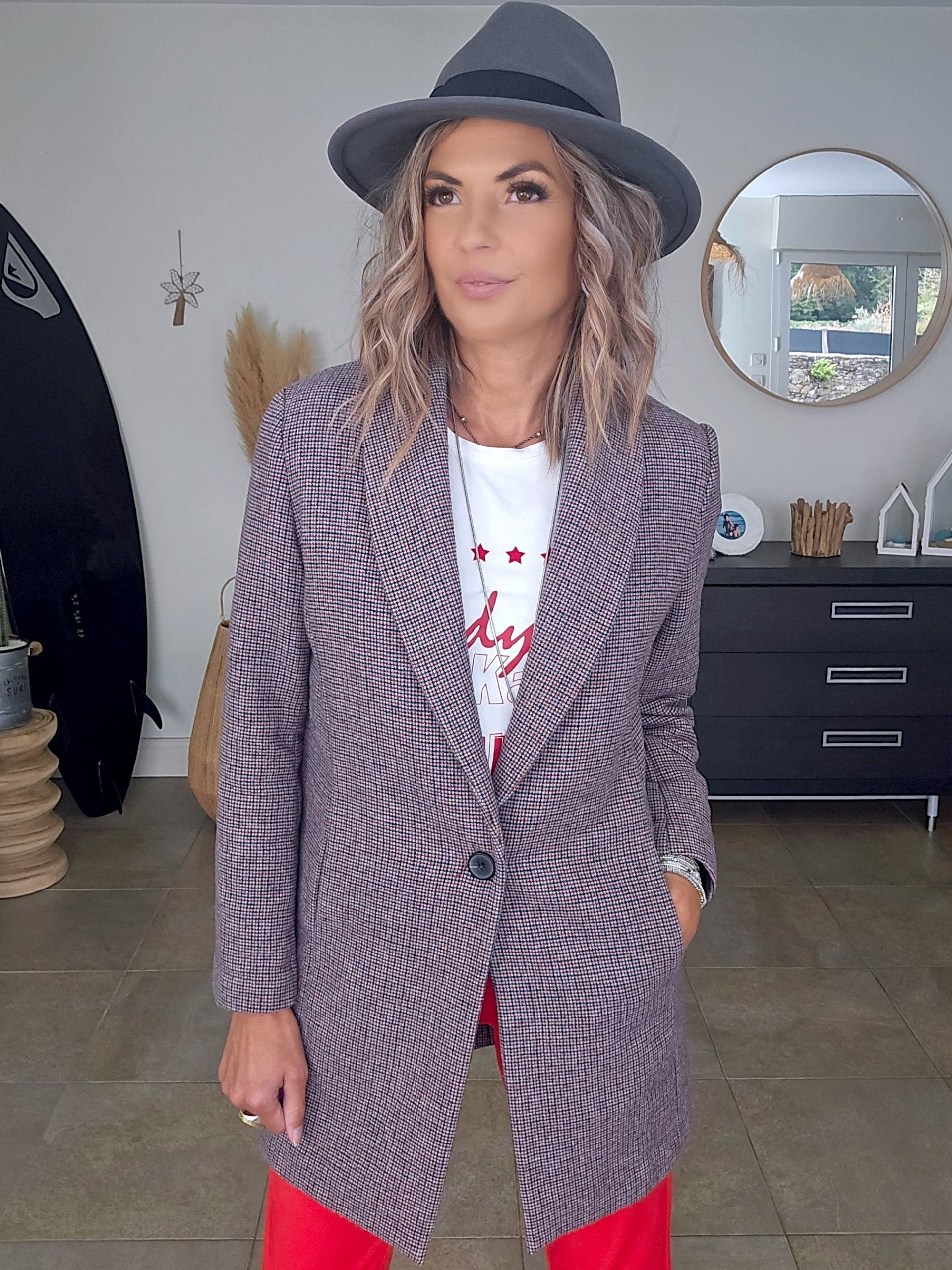 Manteau chaud pied-de-poule