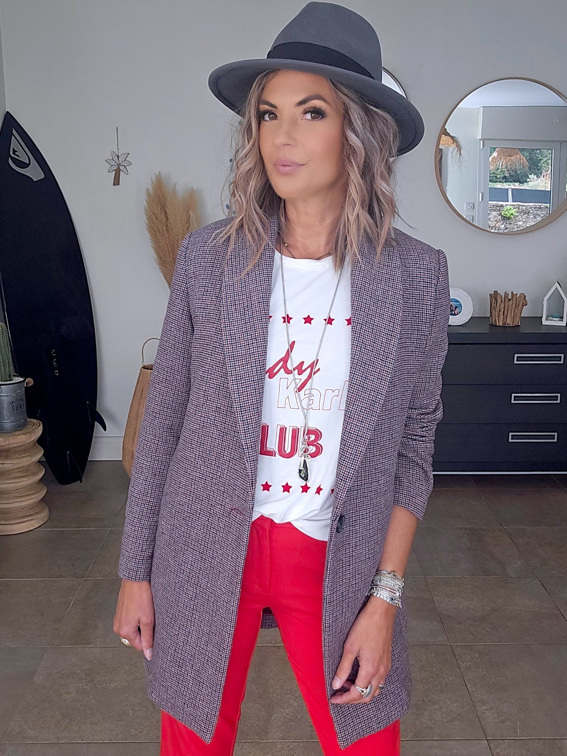 Manteau chaud pied-de-poule