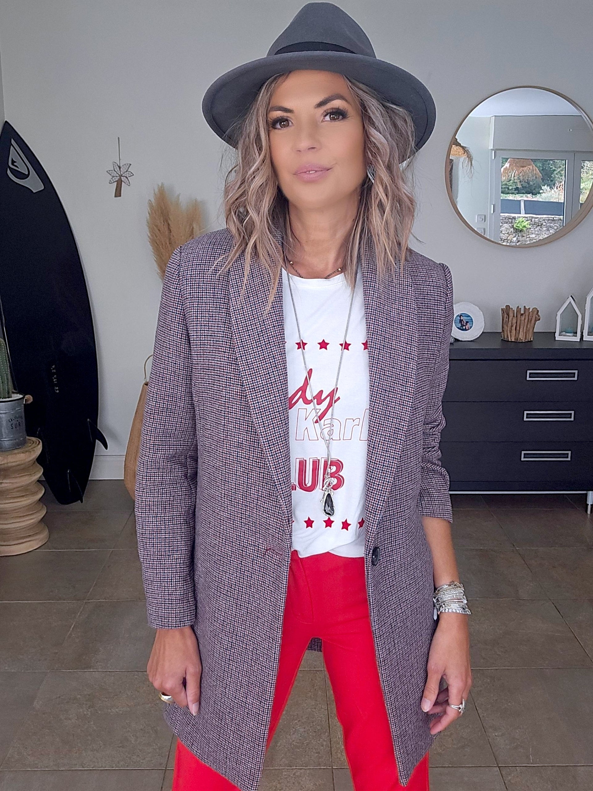 Manteau chaud pied-de-poule