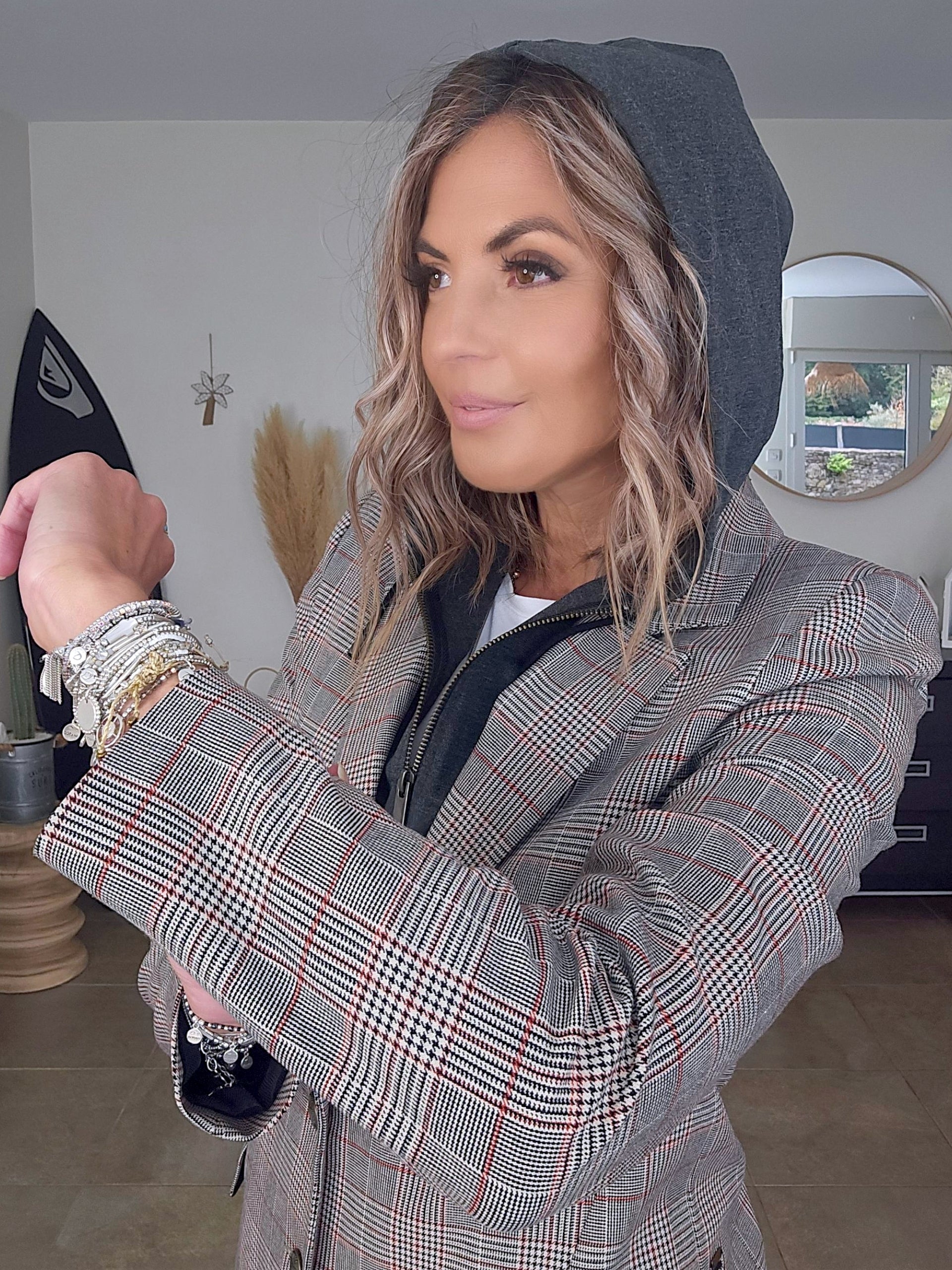 Veste carreaux à capuche