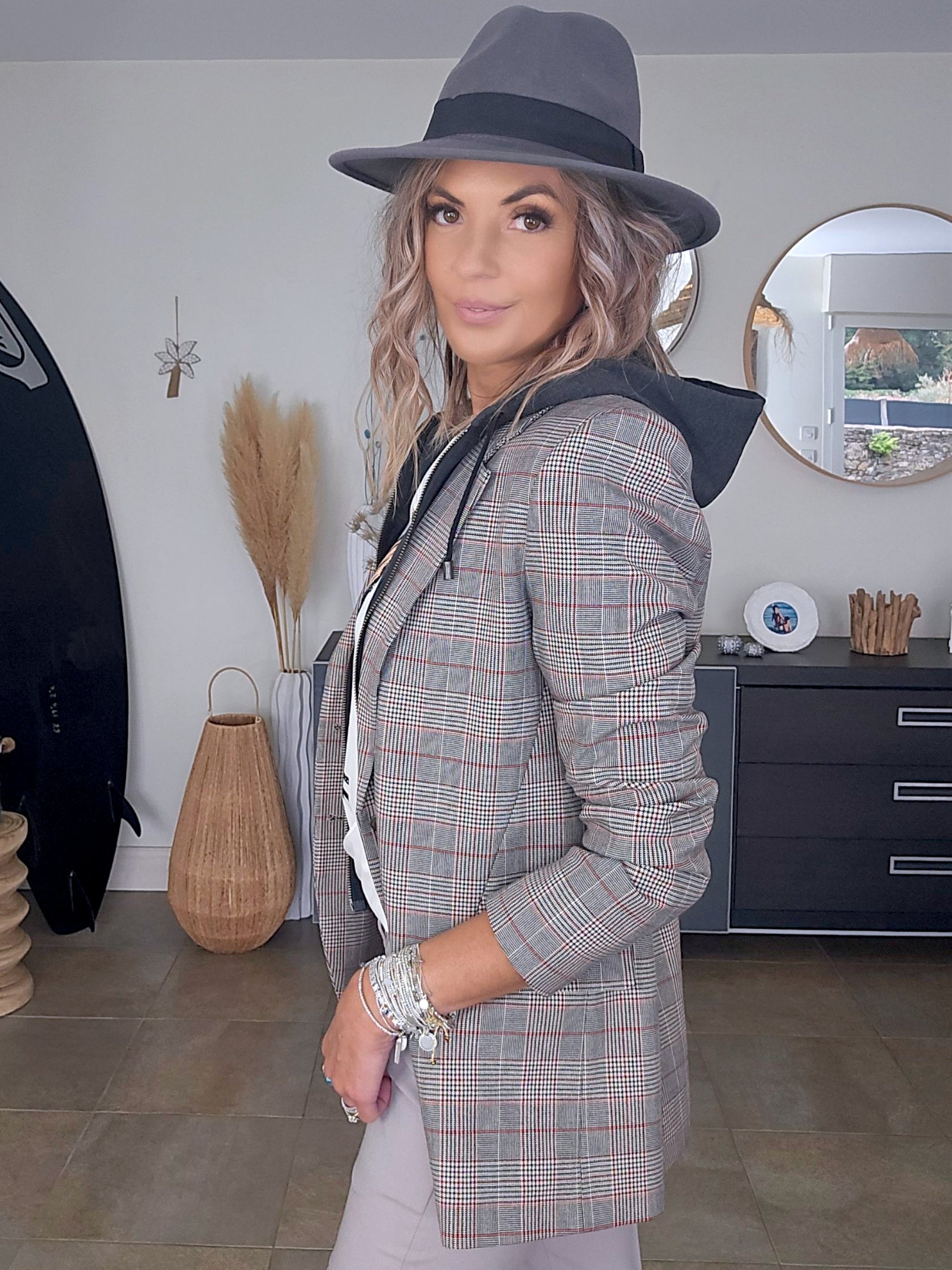 Veste carreaux à capuche