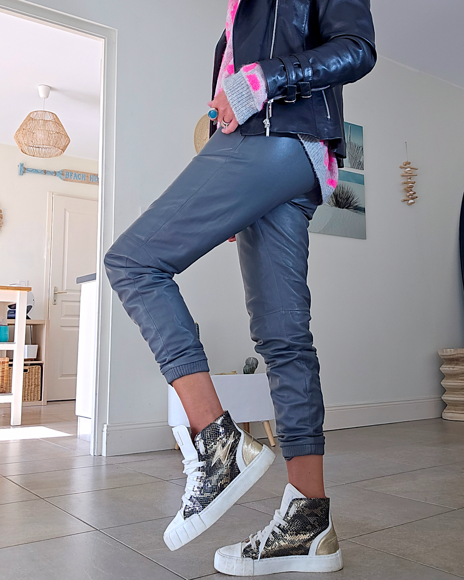 Pantalon jog en cuir