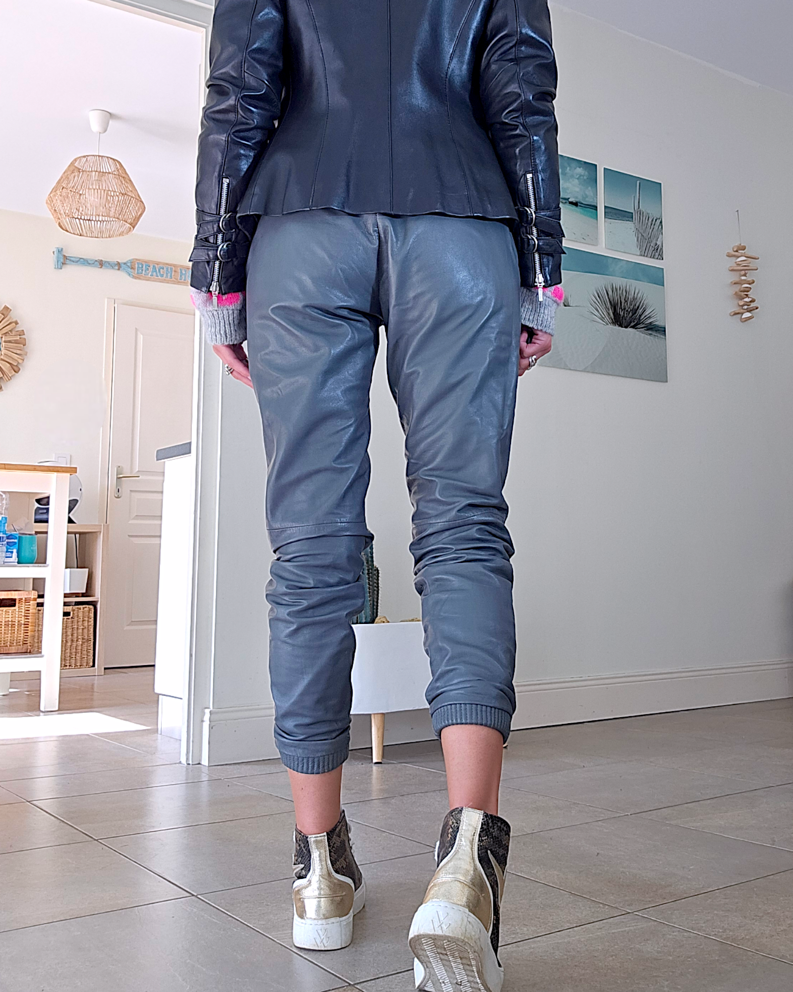 Pantalon jog en cuir
