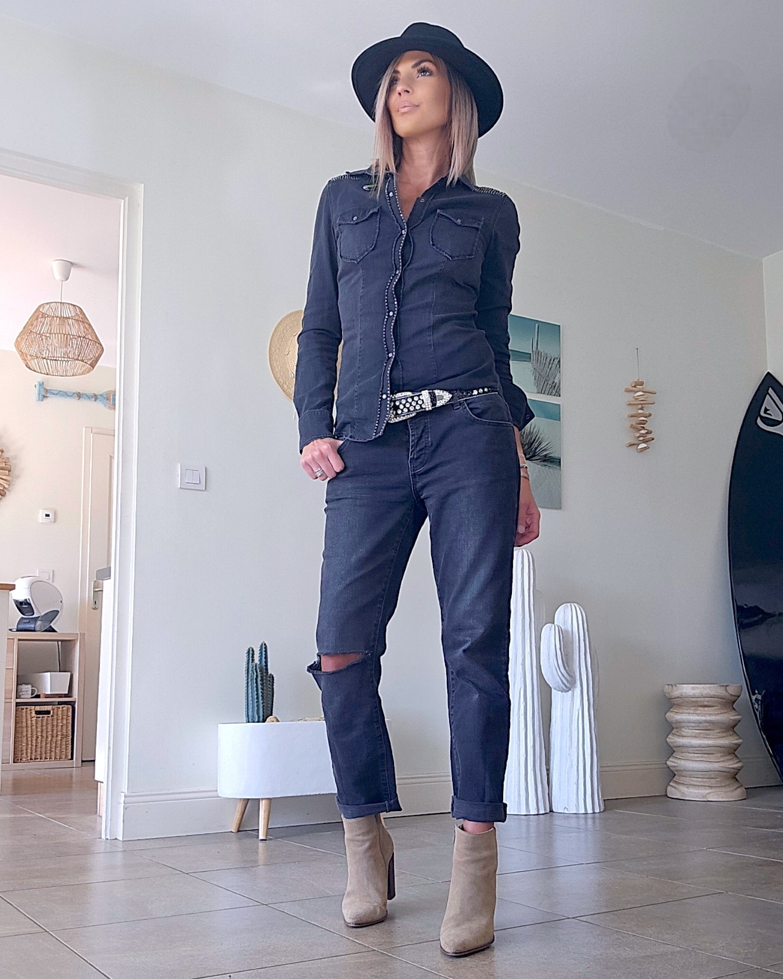 Chemise noire en denim