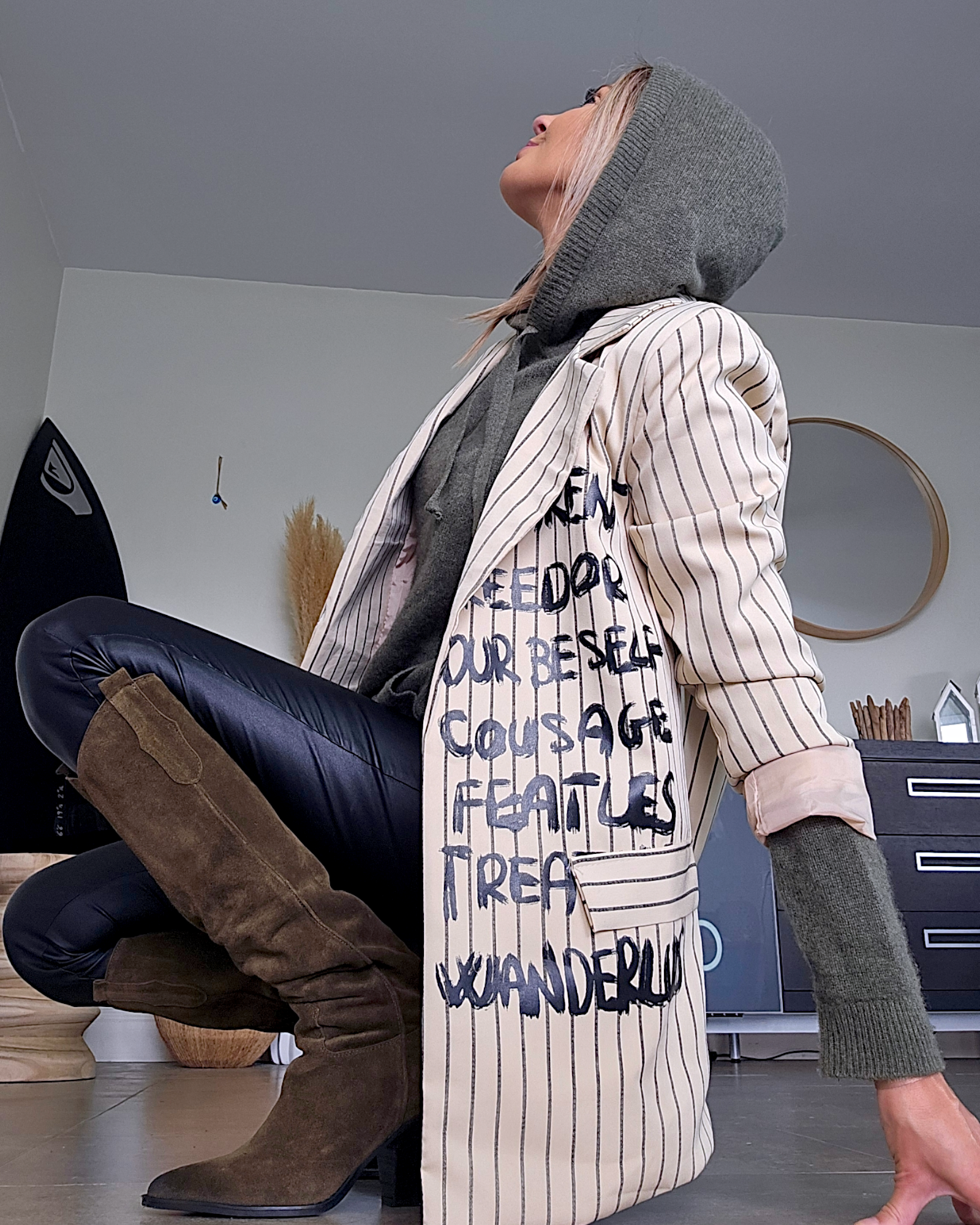 Veste boy à rayures et tags